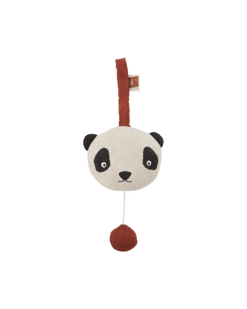 Panda Musikmobile aus Baumwollstrick mit Spieluhr, Cremeweiß / Schwarz