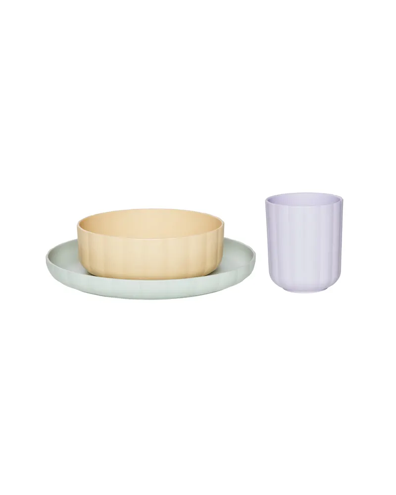 Pullo Kindergeschirr-Set aus PLA, Blasses Mintgrün, Vanille und Lavendel