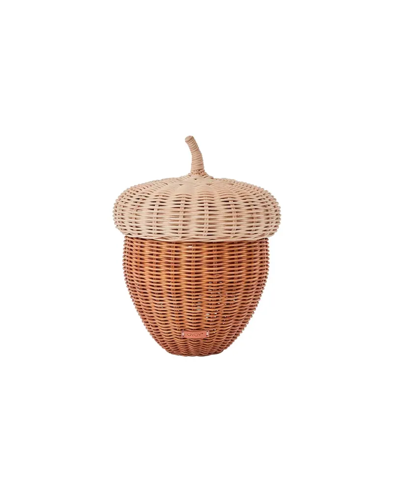 Rattankorb Acorn mit Deckel für das Kinderzimmer, OYOY Mini, Natur, Ø 34 × H 45 cm, Ansicht 1