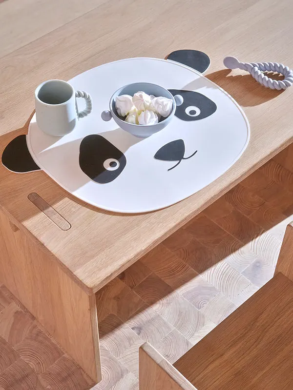 Silikon-Platzset mit Panda-Motiv in Weiß und Schwarz, OYOY Mini, Weiß / Schwarz, 45 × 35 cm; Höhe 0,2 cm, Ansicht 2