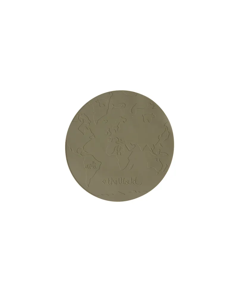 Silikon-Platzset The World mit Weltkarte und Wildtieren, Oliv