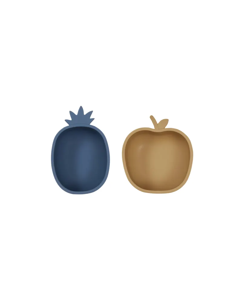 Snackschalen Ananas & Apfel aus Silikon im 2er-Set, Blau / Light Rubber