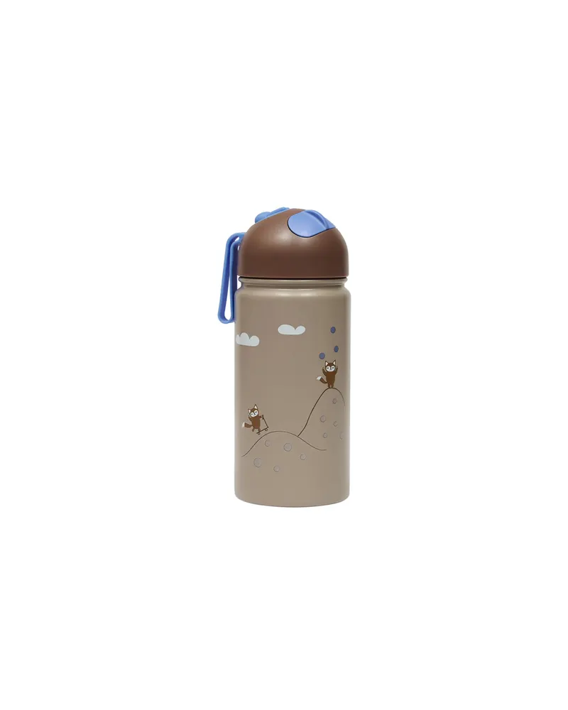 OYOY Mini Trinkflasche Friends in the Forest mit Pop-up-Strohhalm, 360 ml, Blau, Ansicht 1