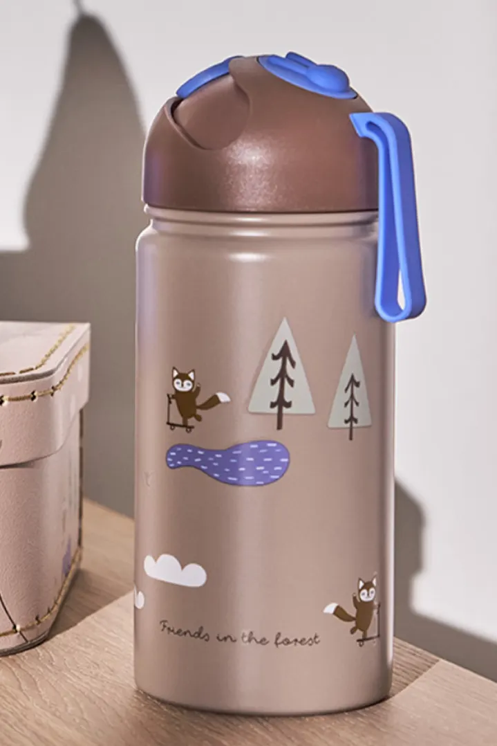 OYOY Mini Trinkflasche Friends in the Forest mit Pop-up-Strohhalm, 360 ml, Blau, Ansicht 3