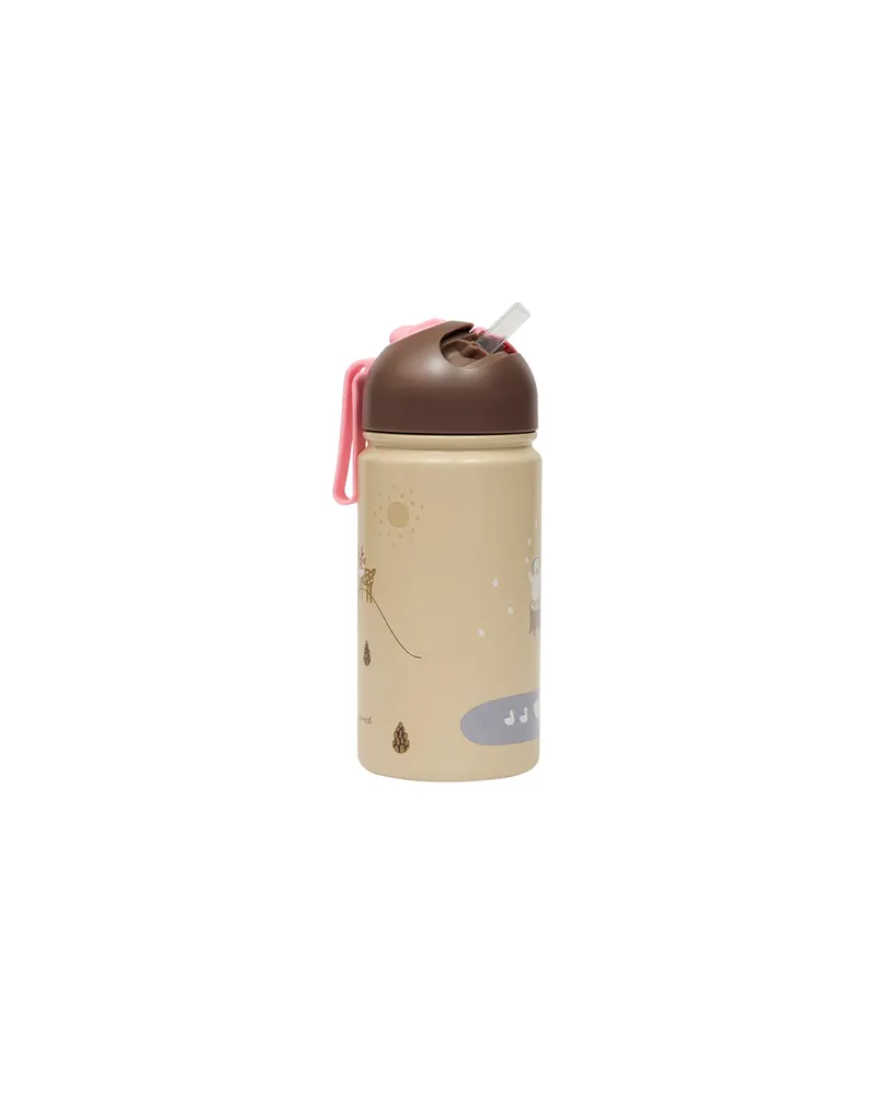 OYOY Mini Trinkflasche Friends in the Forest mit Pop-up-Strohhalm, 360 ml, Rosa, Ansicht 1