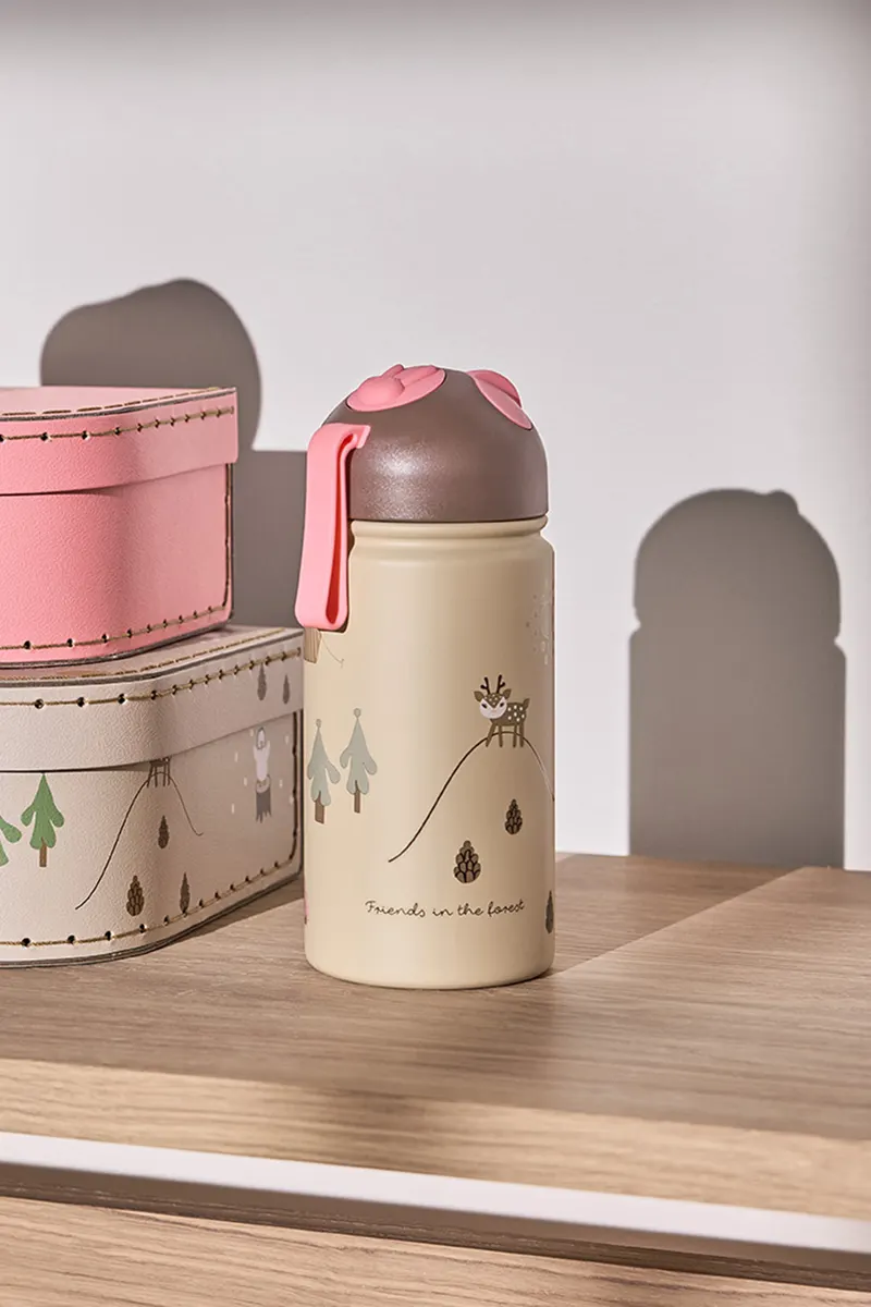 OYOY Mini Trinkflasche Friends in the Forest mit Pop-up-Strohhalm, 360 ml, Rosa, Ansicht 4