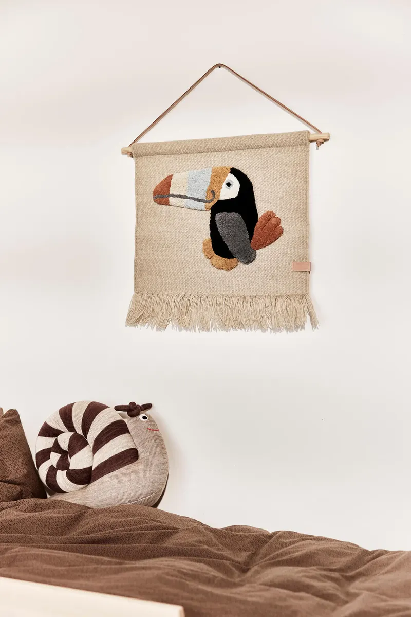 OYOY Mini Tukan-Wandteppich aus Wolle und Baumwolle, Tonfarben, 47 × 48 cm, Ansicht 2