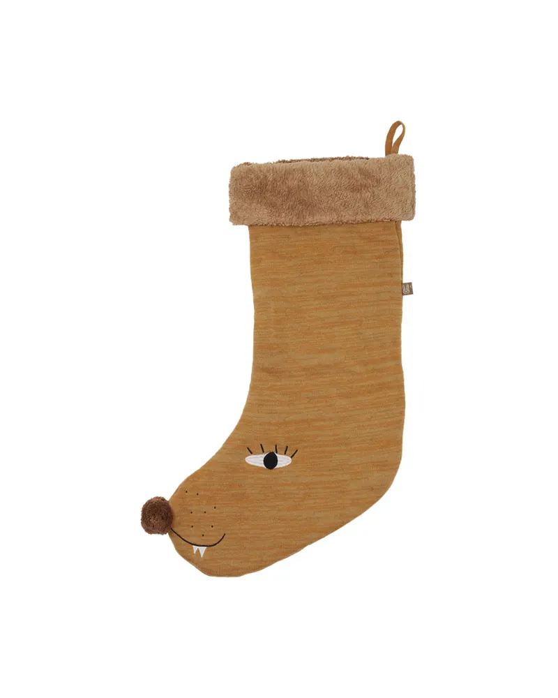 Weihnachtsstrumpf mit Löwenmotiv aus Baumwolle und Nylon, Braun meliert