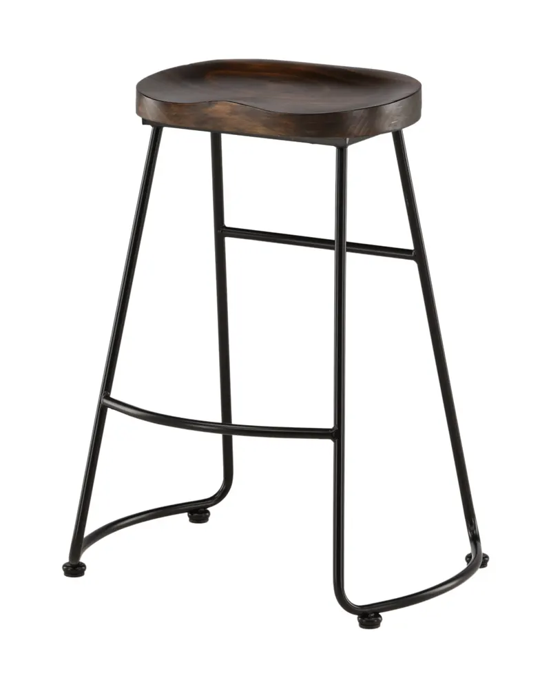 Ozark Barhocker im 2er-Set mit Holzsitz auf schwarzem Stahl, Walnuss, Schwarz