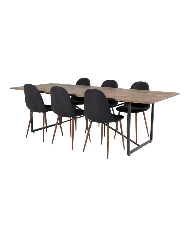 Padang & Polar Essgruppe mit Teak-Esstisch und 6 Polsterstühlen in Schwarz, Gestell Walnuss, Ansicht 2
