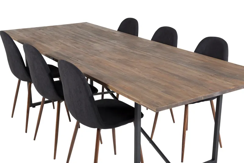 Padang & Polar Essgruppe mit Teak-Esstisch und 6 Polsterstühlen in Schwarz, Gestell Walnuss, Ansicht 4