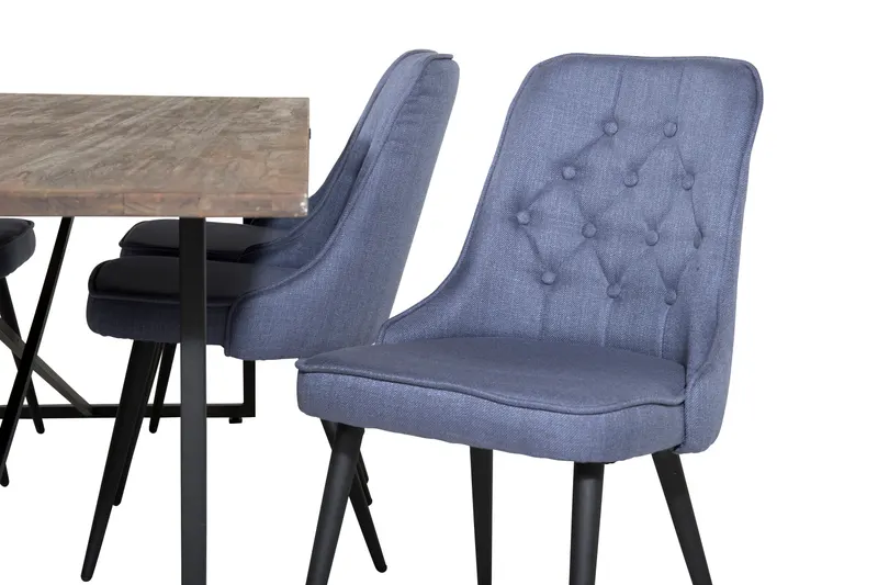 Padang & Velvet Deluxe Essgruppe mit Teak-Esstisch und 6 Stühlen mit Knopfheftung in Blau, Gestell Schwarz, Ansicht 3