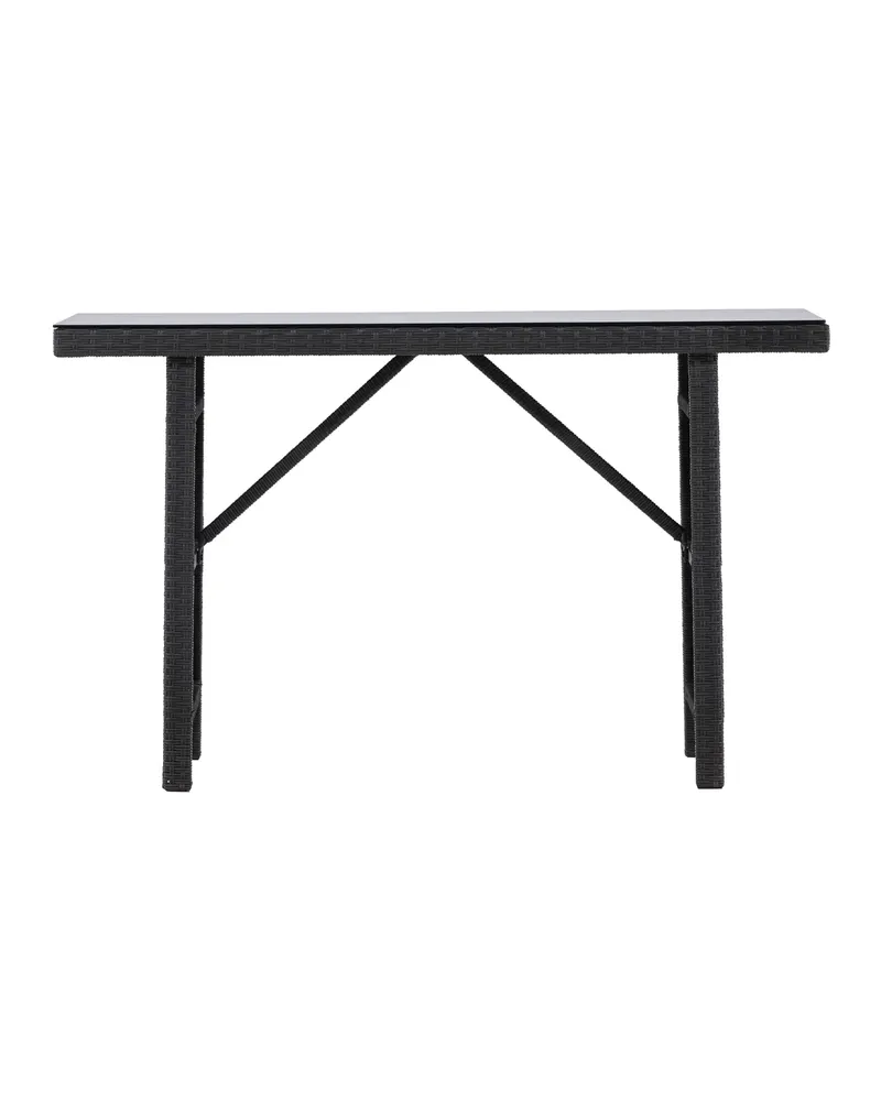 Padova schmaler Outdoor-Beistelltisch, 74 cm hoch, mit Glasplatte, Schwarz