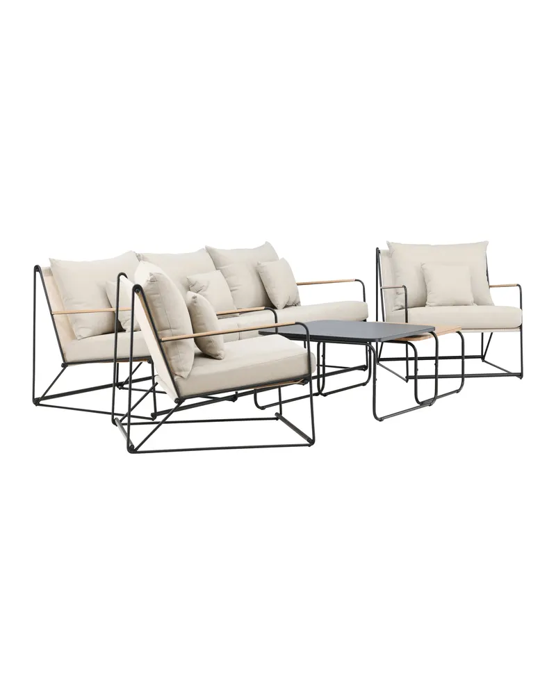 Palazzo Gartenlounge mit Sofa, zwei Sesseln und Tisch in Table:60 × 60 × 36Chair:84 × 70,7 × 74Sofa:84 × 209,5 × 74 cm, Schwarz, Polyester, Ansicht 2