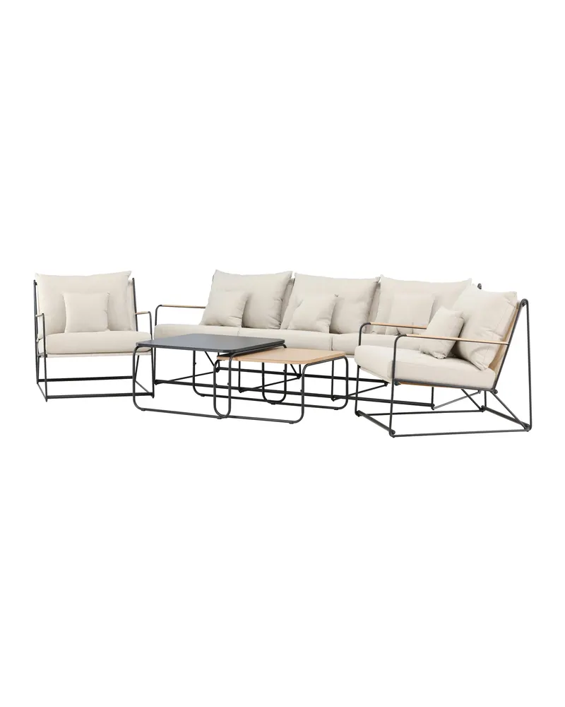 Palazzo Gartenlounge mit Sofa, zwei Sesseln und Tisch in Table:60 × 60 × 36Chair:84 × 70,7 × 74Sofa:84 × 209,5 × 74 cm, Schwarz, Polyester, Ansicht 3