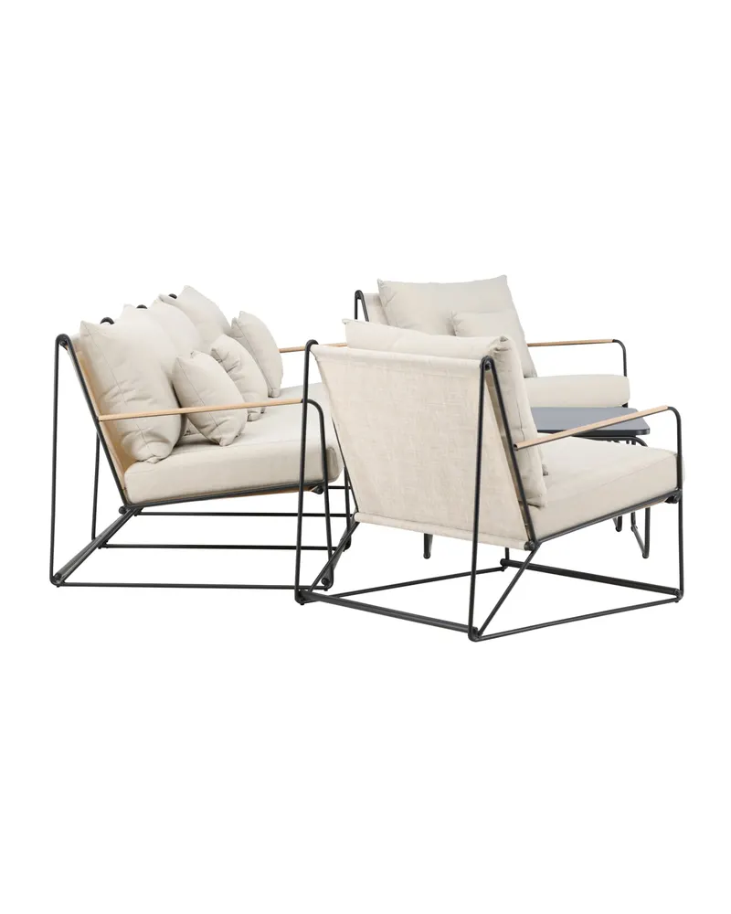 Palazzo Gartenlounge mit Sofa, zwei Sesseln und Tisch in Table:60 × 60 × 36Chair:84 × 70,7 × 74Sofa:84 × 209,5 × 74 cm, Schwarz, Polyester, Ansicht 5