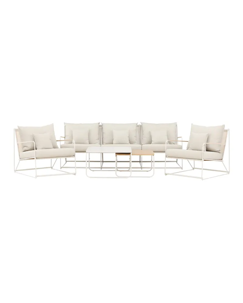 Palazzo Gartenlounge mit Sofa, zwei Sesseln und Tisch in Table:60 × 60 × 36Chair:84 × 70,7 × 74Sofa:84 × 209,5 × 74 cm, Beige, Polyester, Ansicht 1