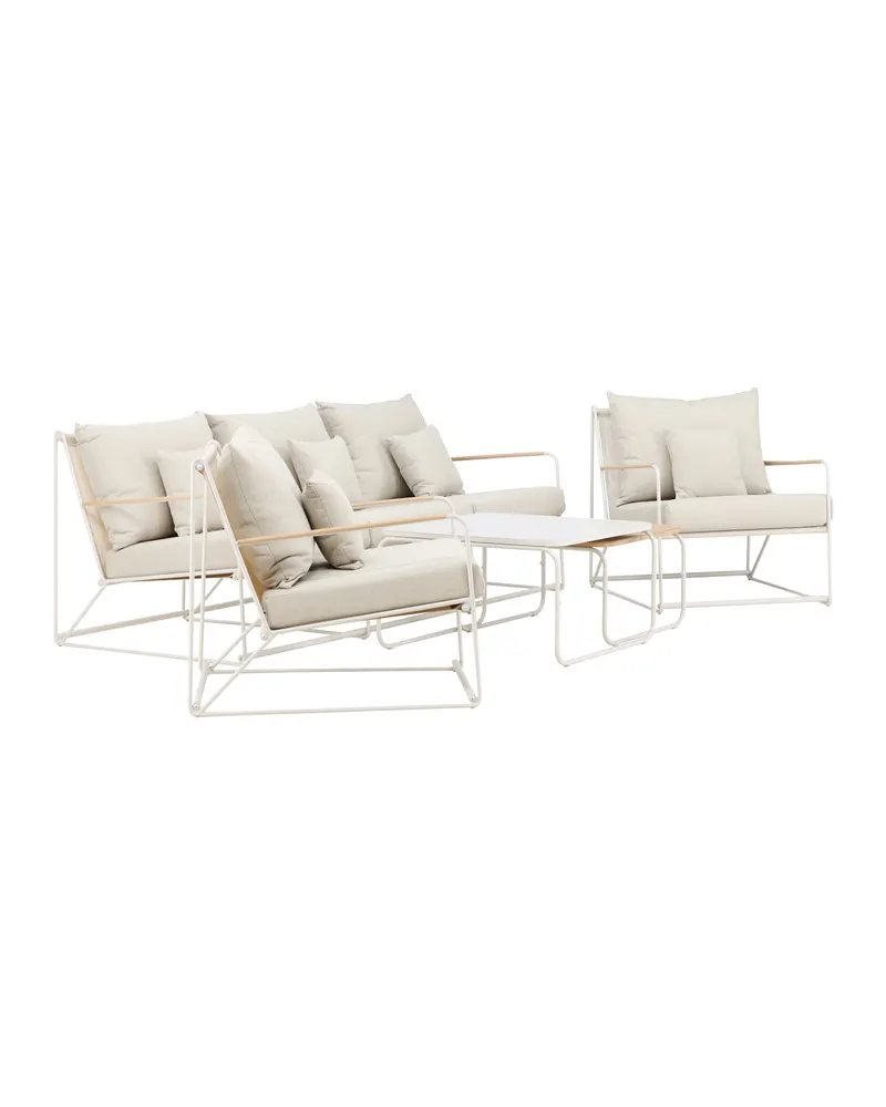 Palazzo Gartenlounge mit Sofa, zwei Sesseln und Tisch in Table:60 × 60 × 36Chair:84 × 70,7 × 74Sofa:84 × 209,5 × 74 cm, Beige, Polyester, Ansicht 2