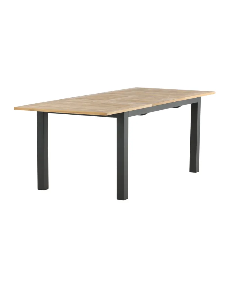 Panama ausziehbarer Gartentisch mit Teakplatte in 152 × 90 cm, Natur, Gestell Schwarz, Ansicht 24