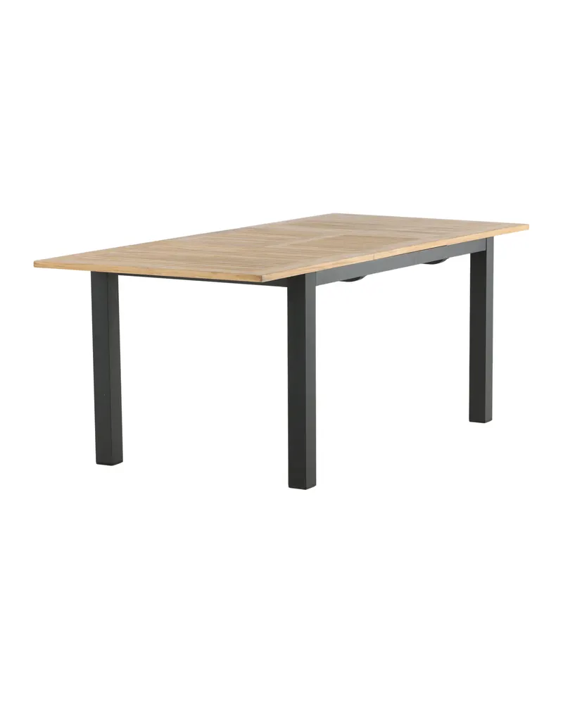 Panama ausziehbarer Gartentisch mit Teakplatte in 152 × 90 cm, Natur, Gestell Schwarz, Ansicht 9