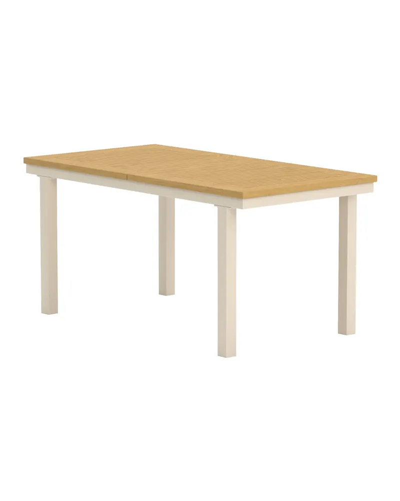 Panama ausziehbarer Gartentisch mit Teakplatte in 160 × 90 cm, Natur, Gestell Beige, Ansicht 2