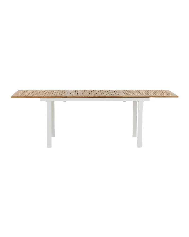 Panama ausziehbarer Gartentisch mit Teakplatte in 160 × 90 cm, Natur, Gestell Weiß, Ansicht 3