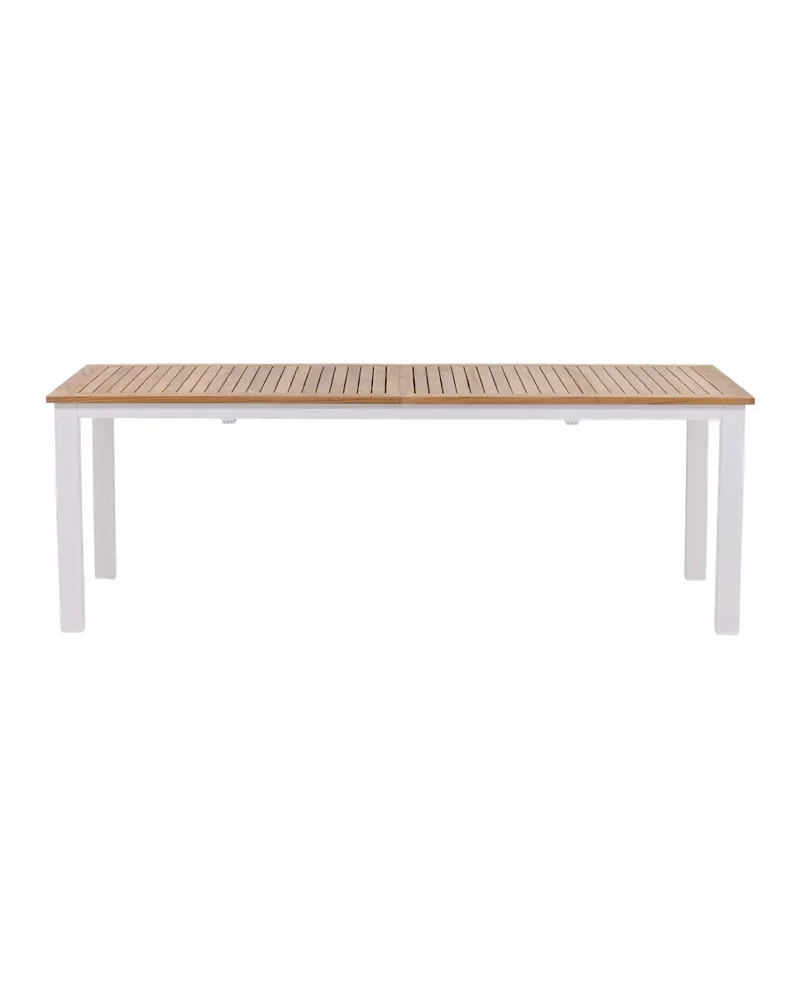 Panama ausziehbarer Gartentisch mit Teakplatte in 220 × 100 cm, Natur, Gestell Weiß, Ansicht 12