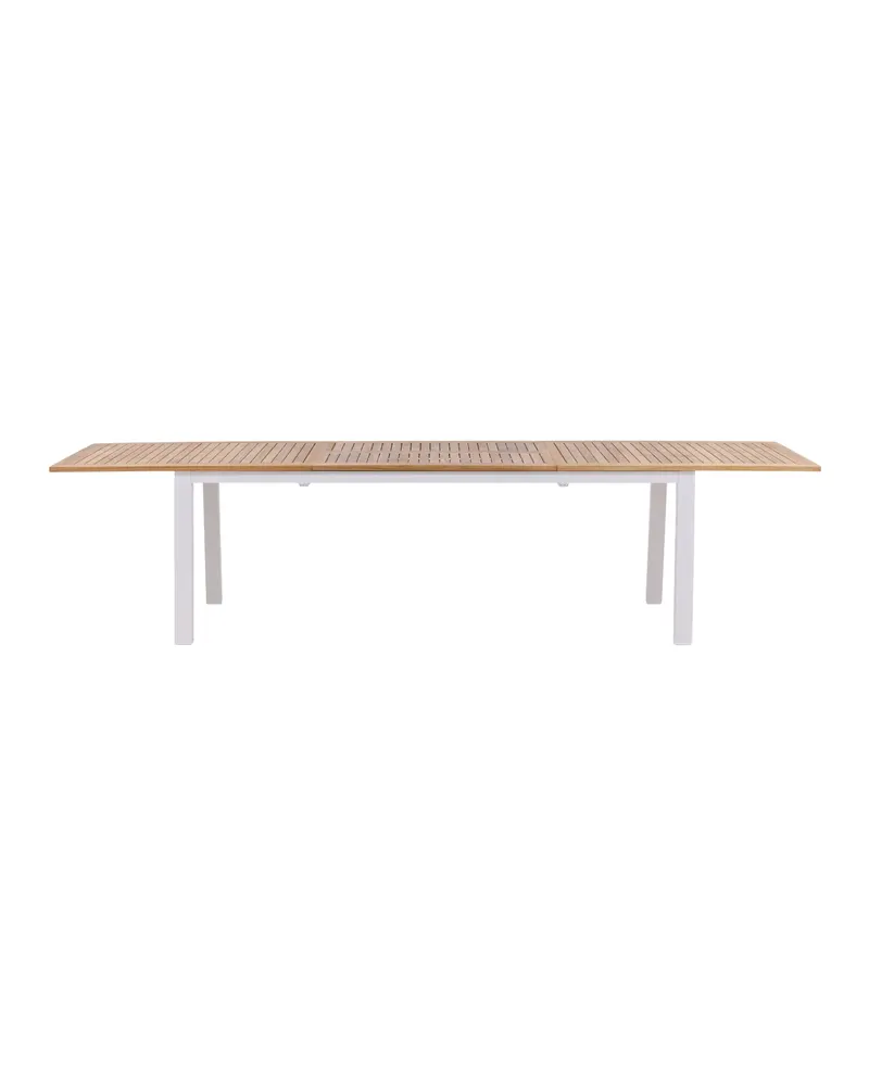 Panama ausziehbarer Gartentisch mit Teakplatte in 220 × 100 cm, Natur, Gestell Weiß, Ansicht 7