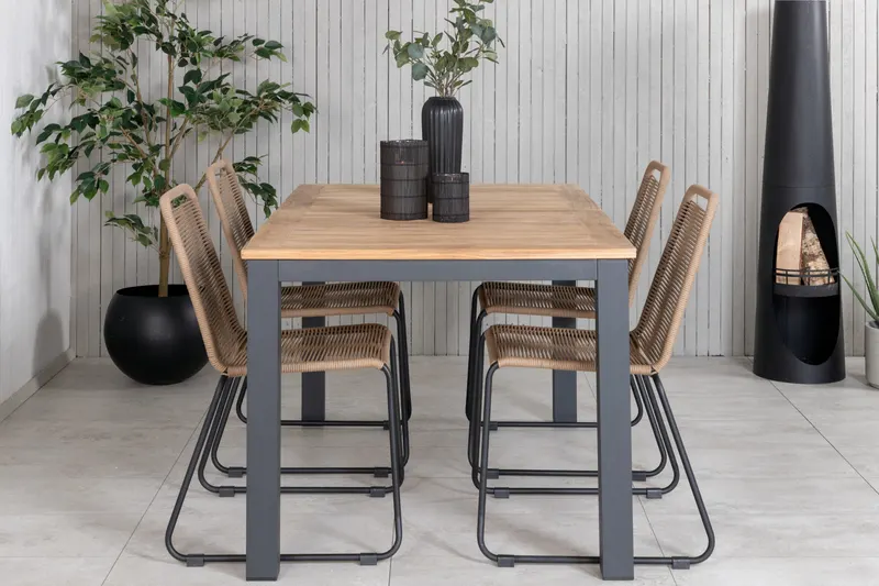 Panama & Lindos Gartenmöbel-Set mit Teaktisch und 4 Seilstühlen, im Wohnraum, Ansicht 2
