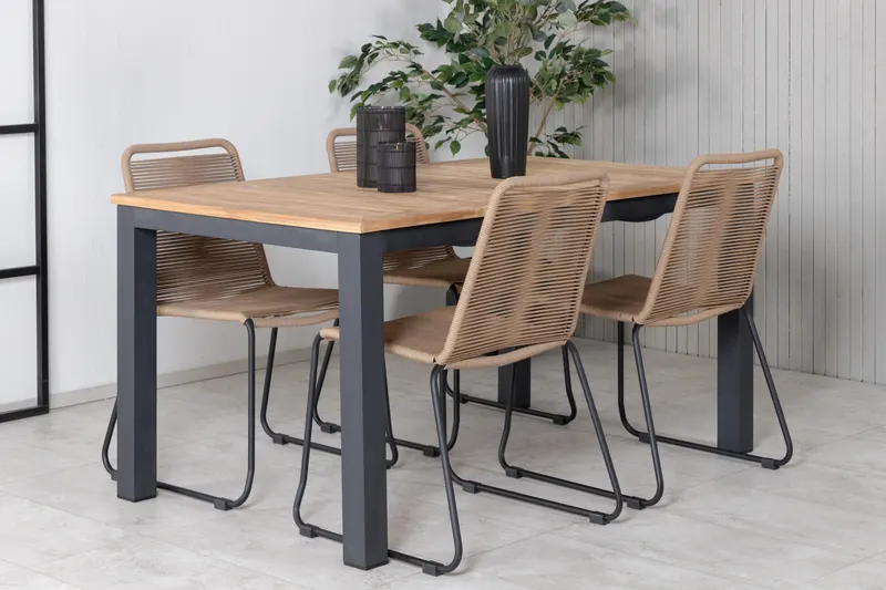 Panama & Lindos Gartenmöbel-Set mit Teaktisch und 4 Seilstühlen, im Wohnraum, Ansicht 3