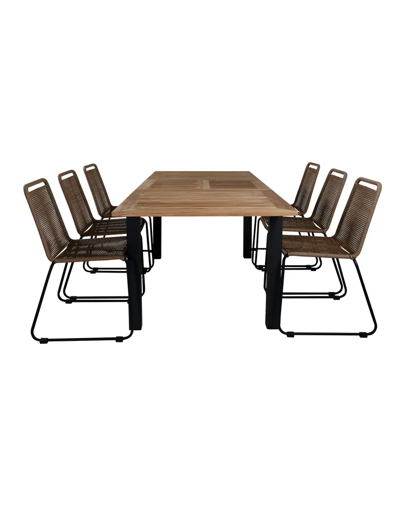 Panama & Lindos Gartenmöbel-Set mit ausziehbarem Teaktisch und 6 Seilstühlen, Ansicht 1