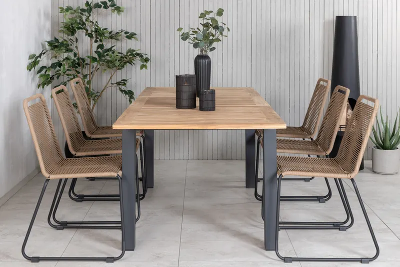 Panama & Lindos Gartenmöbel-Set mit ausziehbarem Teaktisch und 6 Seilstühlen, im Wohnraum, Ansicht 2