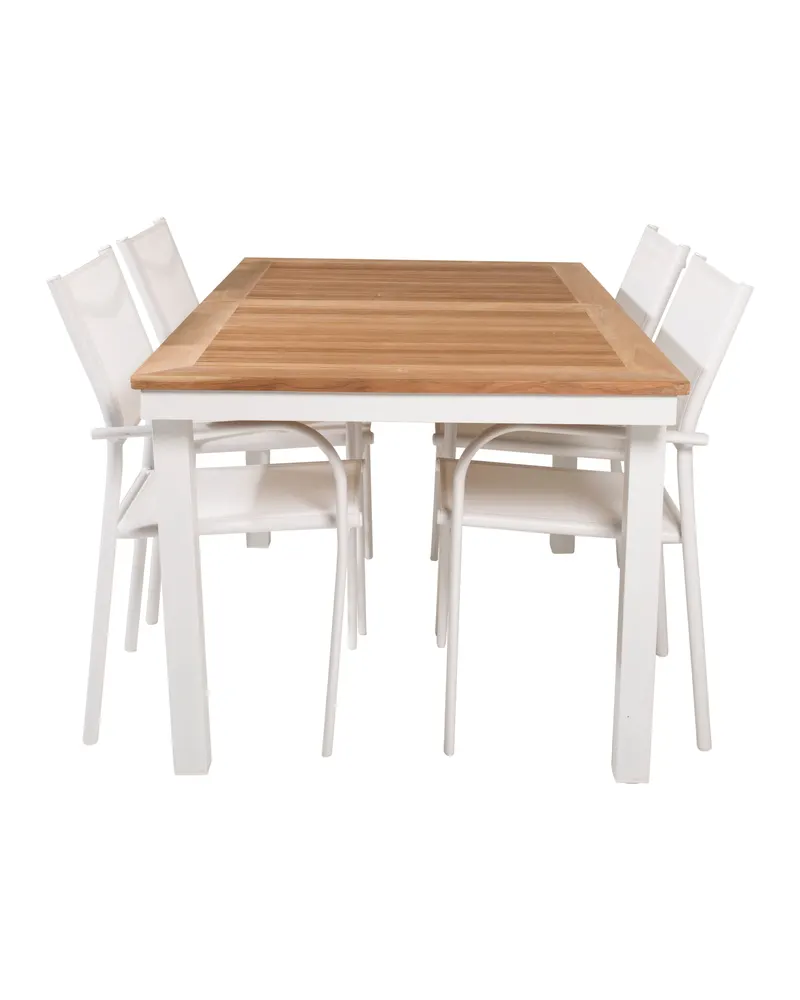 Panama & Santorini Gartenmöbel-Set mit Teaktisch und 4 Armlehnstühlen, Ansicht 1