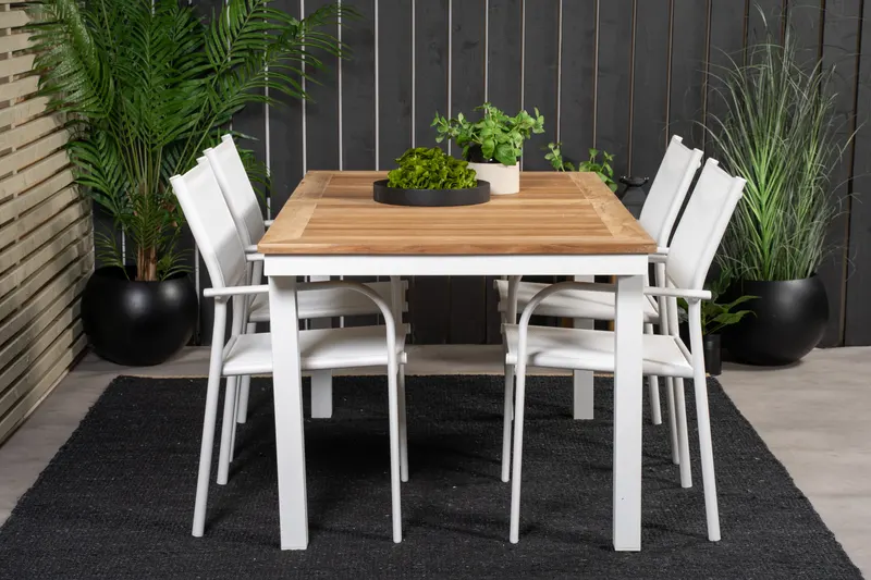 Panama & Santorini Gartenmöbel-Set mit Teaktisch und 4 Armlehnstühlen, im Wohnraum, Ansicht 1