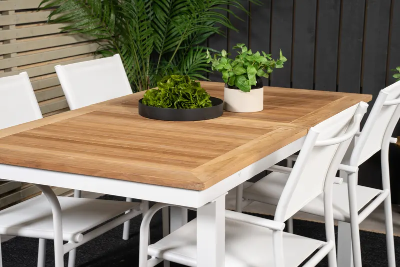 Panama & Santorini Gartenmöbel-Set mit Teaktisch und 4 Armlehnstühlen, im Wohnraum, Ansicht 3