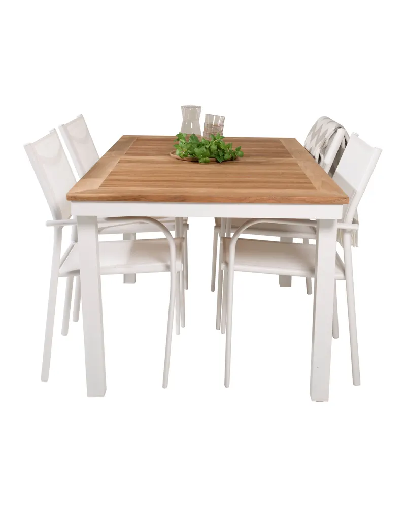 Panama & Santorini Gartenmöbel-Set mit Teaktisch und 4 Armlehnstühlen, Ansicht 3