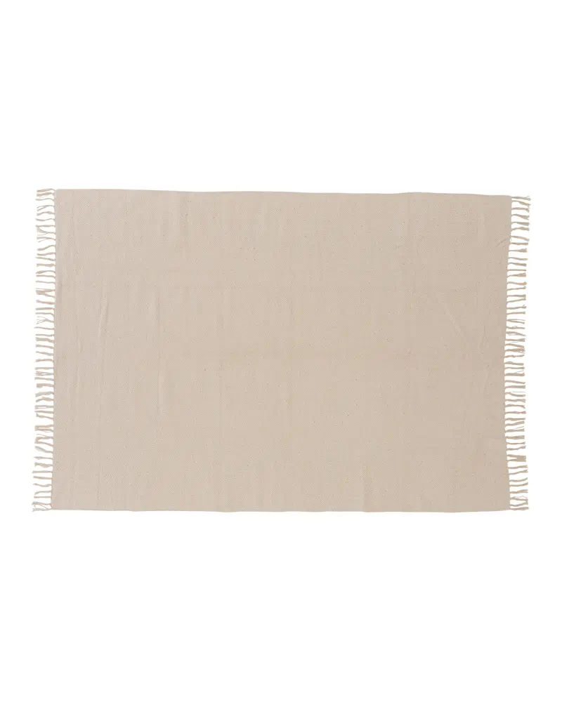Panipat Baumwollteppich in Beige mit Fransen
