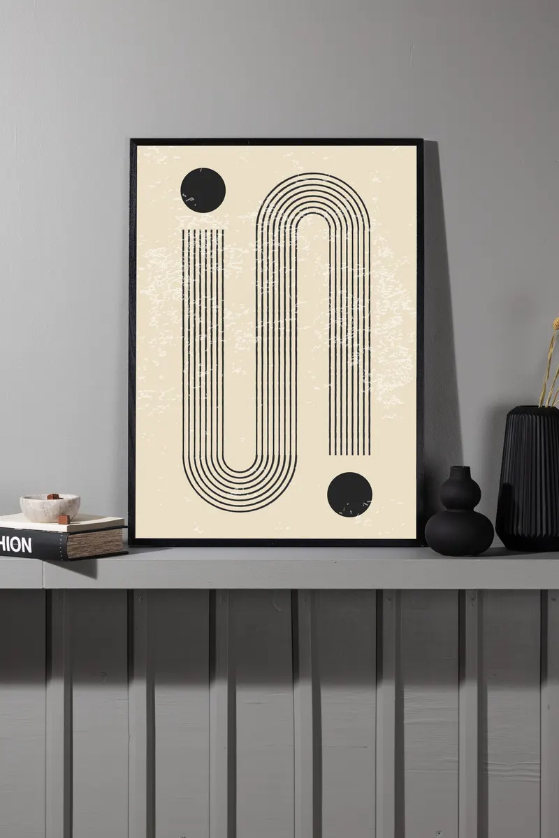 Pantheon Poster mit schwarzen Linienbögen und Kreisen in 40 × 30 cm, im Wohnraum, Ansicht 1