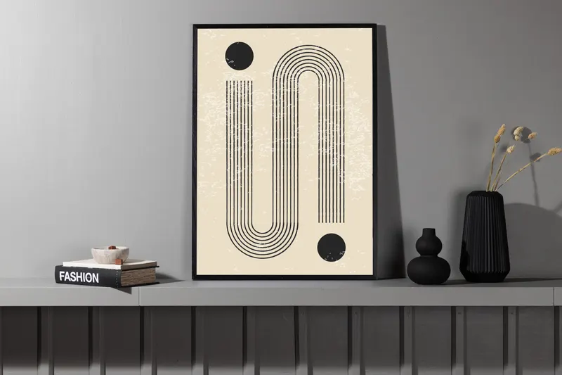 Pantheon Poster mit schwarzen Linienbögen und Kreisen in 70 × 50 cm, im Wohnraum, Ansicht 2