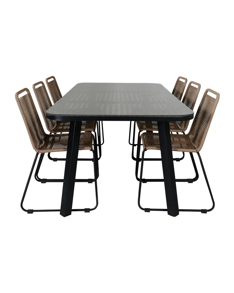 Paola & Lindos Gartenmöbel-Set: Tisch 200 × 100 cm, 6 Seilstühle