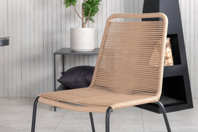 Paola & Lindos Gartenmöbel-Set mit Tisch 200 × 100 cm und 6 Seilstühlen in Braun, Gestell Schwarz, im Wohnraum, Ansicht 5
