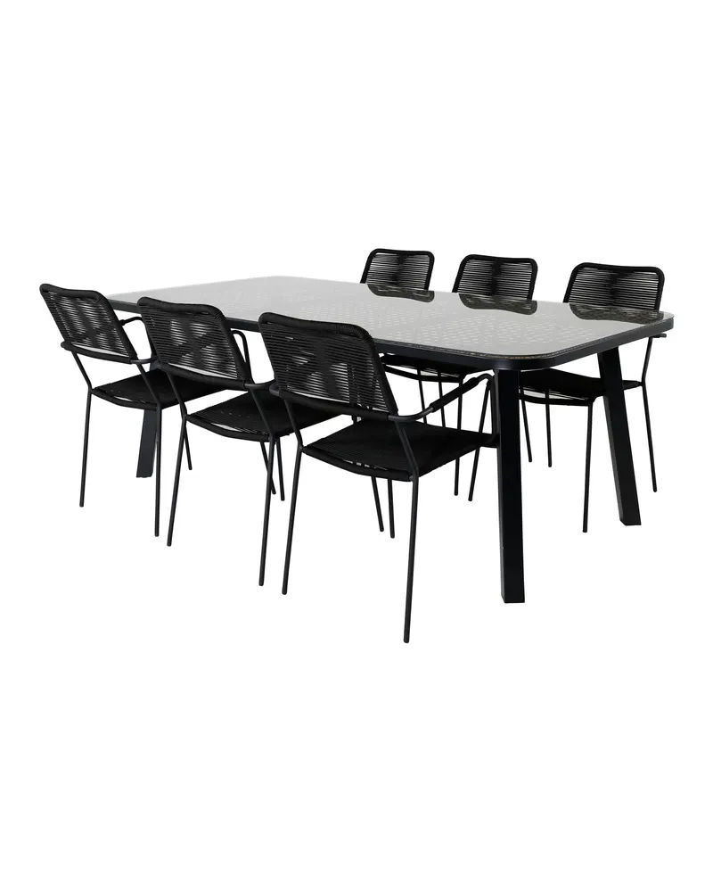 Paola & Lindos Gartenmöbel-Set mit Tisch 200 × 100 cm und 6 Seilstühlen in Schwarz, Ansicht 2