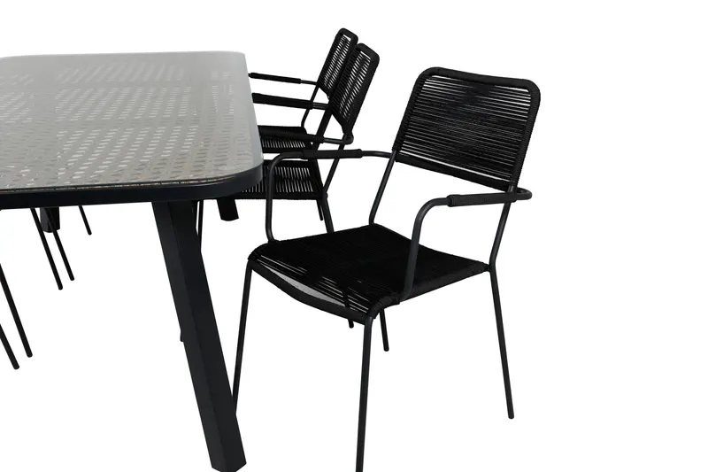 Paola & Lindos Gartenmöbel-Set mit Tisch 200 × 100 cm und 6 Seilstühlen in Schwarz, Ansicht 4