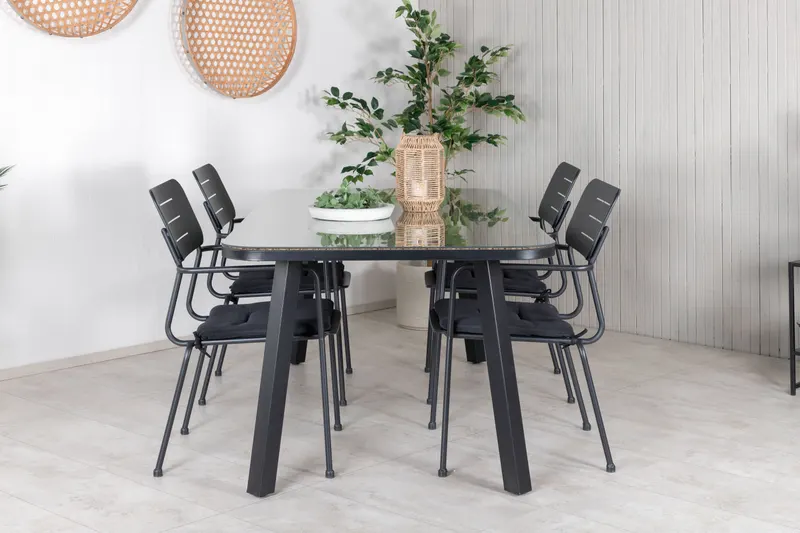 Paola & Nicke Gartenmöbel-Set mit Tisch 200 × 100 cm und 4 Armlehnstühlen, im Wohnraum, Ansicht 1
