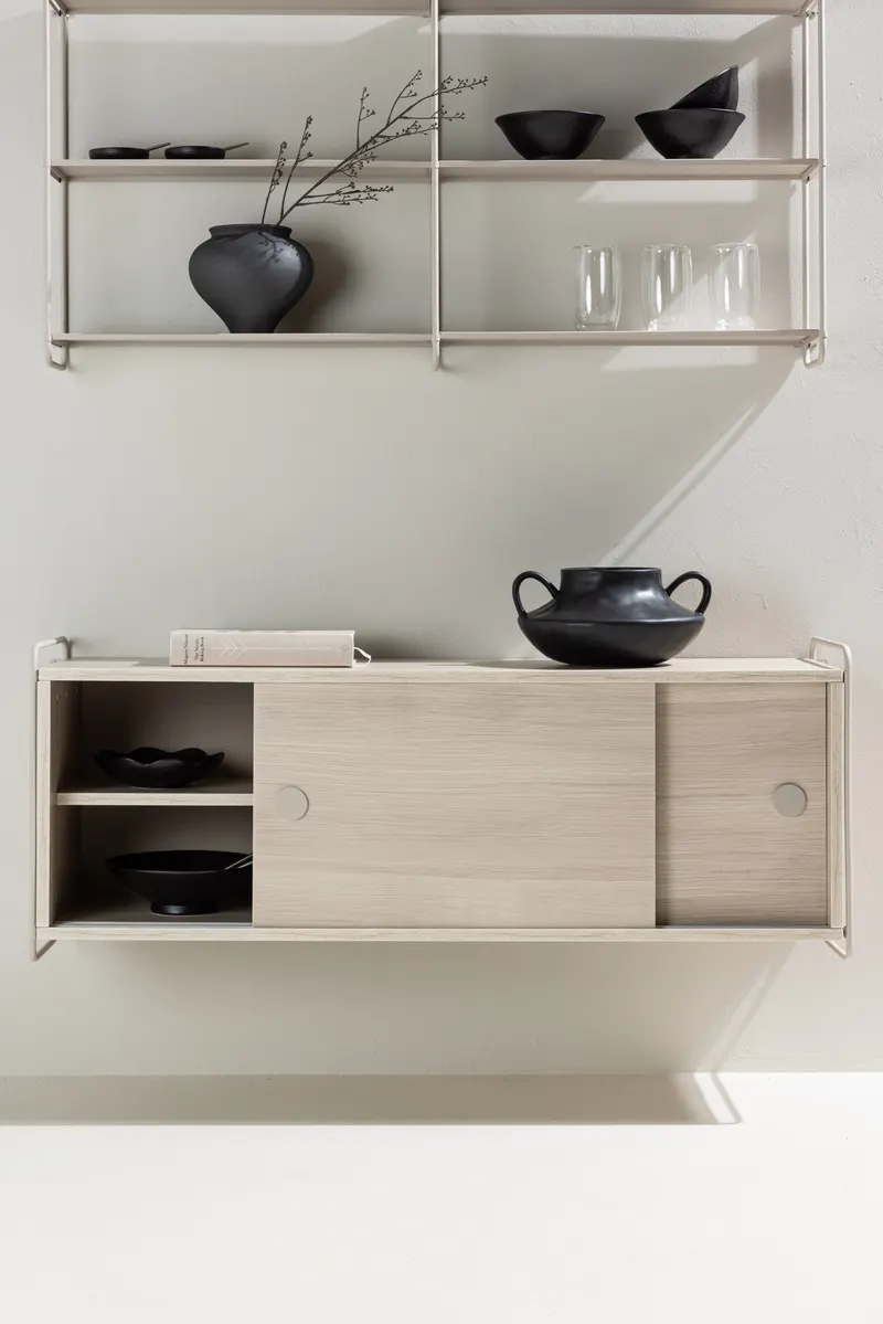 Paris Sideboard zum Aufhängen mit Rahmen in 35 × 48 × 122 cm, Whitewash, im Wohnraum, Ansicht 1