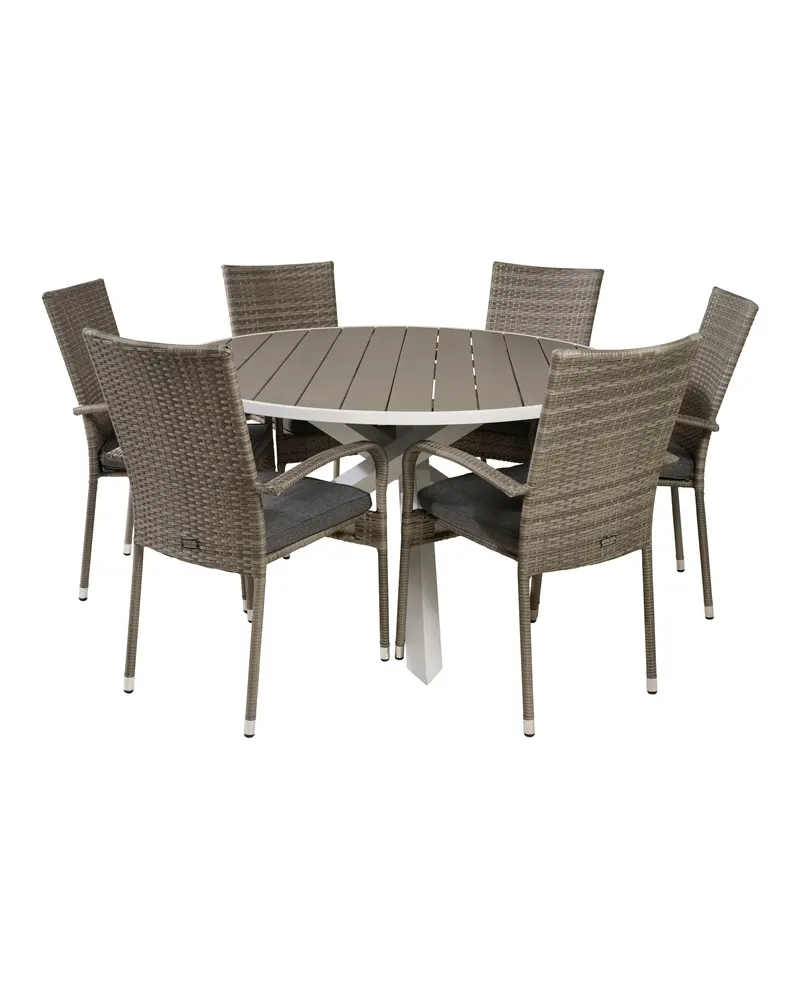 Parma & Anna Gartenmöbel-Set: runder Tisch Ø 140 cm, 4 Geflechtstühle
