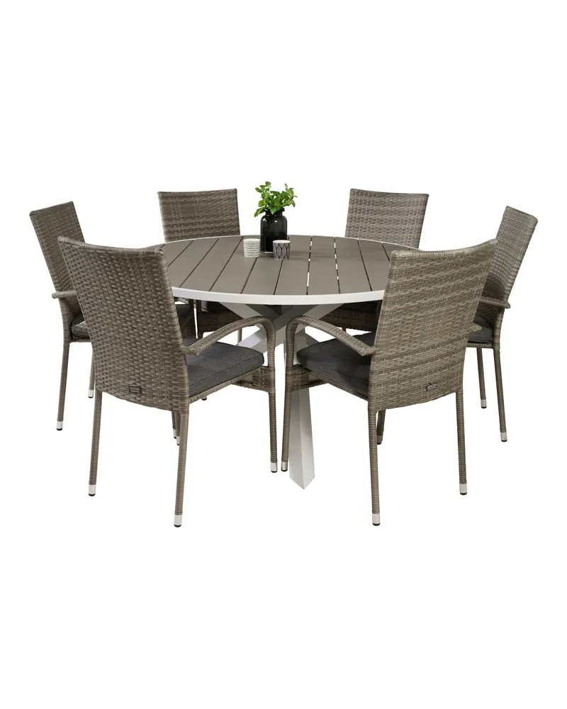 Parma & Anna Gartenmöbel-Set mit rundem Tisch und 4 Geflechtstühlen in Grau, Ansicht 2