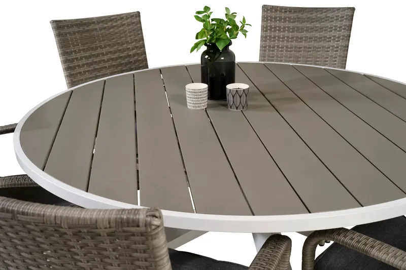 Parma & Anna Gartenmöbel-Set mit rundem Tisch und 4 Geflechtstühlen in Grau, Ansicht 3
