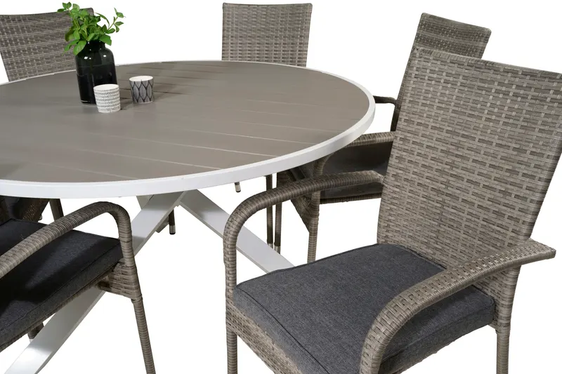 Parma & Anna Gartenmöbel-Set mit rundem Tisch und 4 Geflechtstühlen in Grau, Ansicht 4