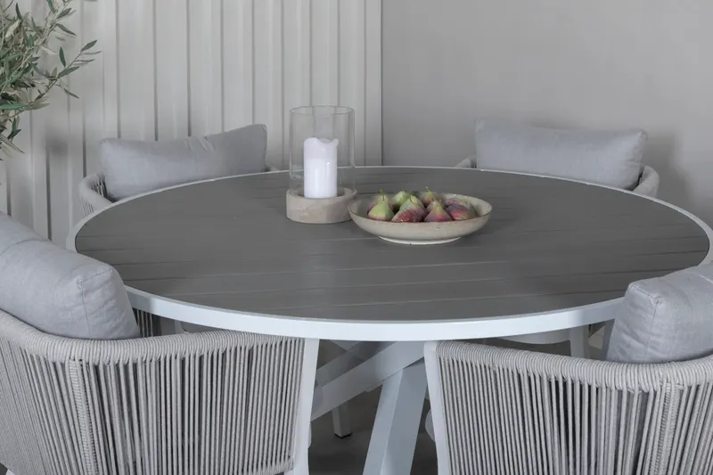 Parma & Virya Gartenmöbel-Set mit rundem Tisch und 4 Seilstühlen, im Wohnraum, Ansicht 2